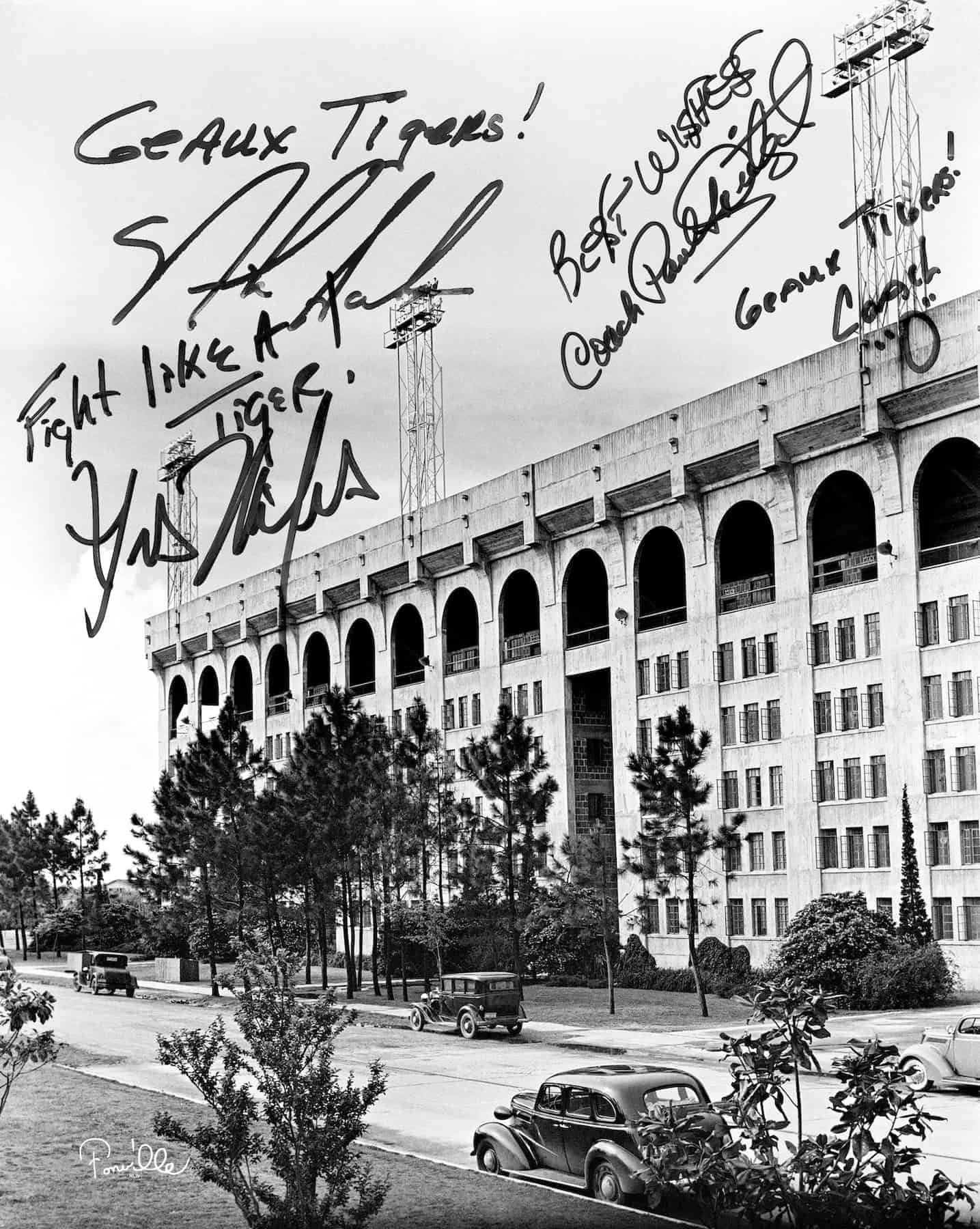 LSU Football Championship Coaches Signed Print 1930 Tiger Stadium
